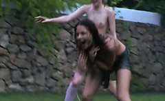 Danish Chicks Watersports In The Garden