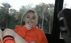 Blonde Slut Fingers Herself On A Public Bus