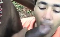 Dark Shemale Fucking White Guy Outdoors