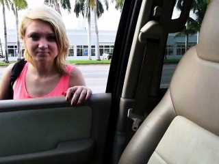 Cute blonde teen hitchhikes and pussy railed in the car