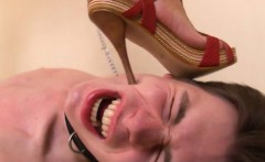 Sub Wants To Admire Domina's Oiled Up Legs But Only Gets