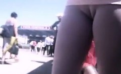 Chick In Tight Leggings With A Camel Toe