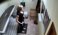 Sexy Tattoed Blonde In Solarium