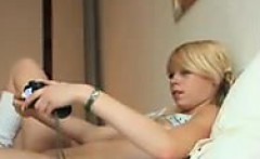 Pretty Blonde Teen Masturbates With A Dildo