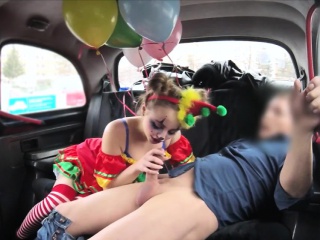 Gal in clown costume fucked by the driver for free fare