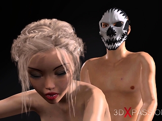 Schoolboy in the skull mask fucks the female pianist teacher