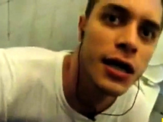 Boy sucking cock and eating cum in restroom