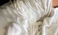 White nylon slip wank & cum