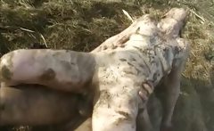 Horny mature housewife covered with mud