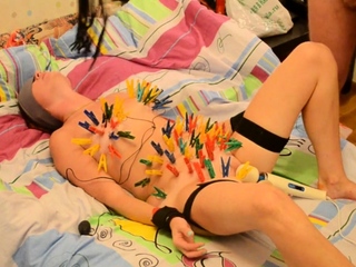 Bdsm with pins and nipple suckers