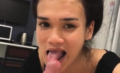 Ladyboy Gets Mouthful of Cum!