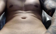 Impressive tattoo shaved hair masturbating Part 1
