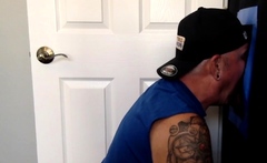 Deepthroating DILF sucks gloryhole penis