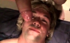 Fucking the twink's mouth and cumming on his face