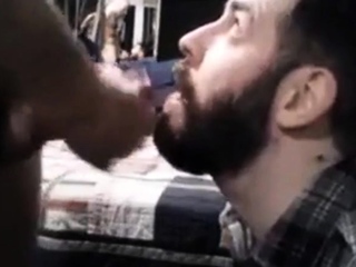 Sub sucking and feeding on his man's load