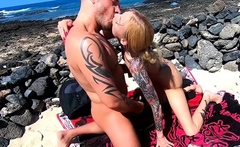 Fucking on the beach with a skinny German blonde