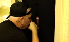 Real mature gloryhole lover sucks cock