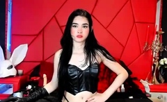 Latex slut solo anal masturbation
