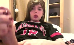 Solo shemale amateur with big tits masturbating