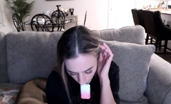 Amateur young teen solo masturbation on her livingroom