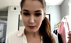 Amateur Busty Brunette Masturbates And Does Hand Job