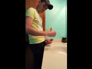 Big-Cock Latin Hunk Jerks Off in Bathroom