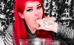 Amateur redhead masturbates then gives a blowjob