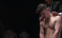 Cute twink barebacked by hung suited DILFs