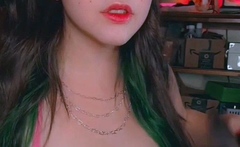 Busty curly brunette with big boobs fucks on couch