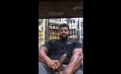 Black Stud Strokes His Big Cock Outdoors