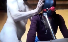 Blindfolded MILF Deepthroats a Big Cock While Bound