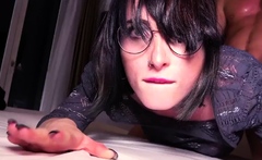 Cute babe in glasses hard doggystyled